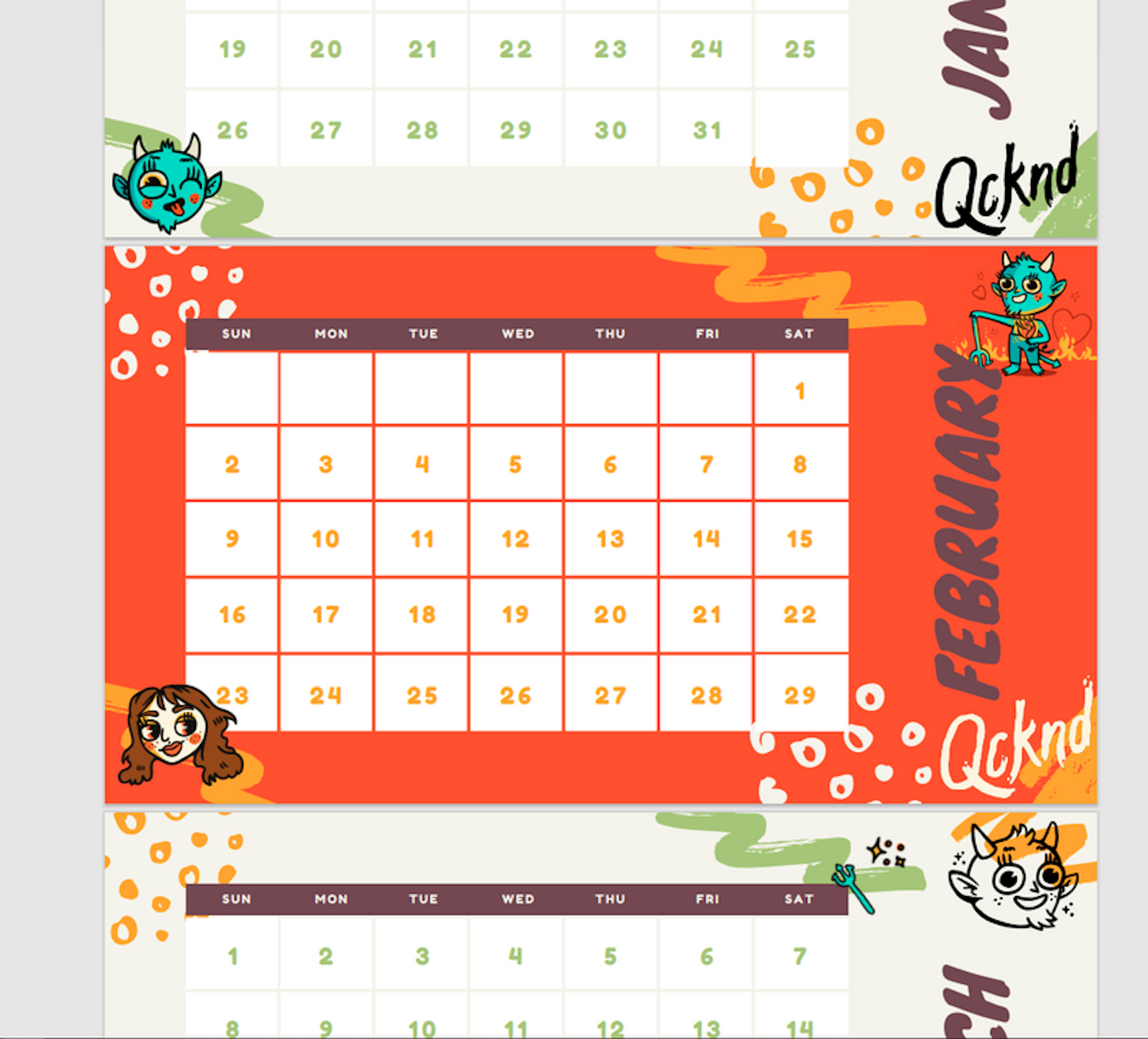 12 Month Full Color Digital Calendar 